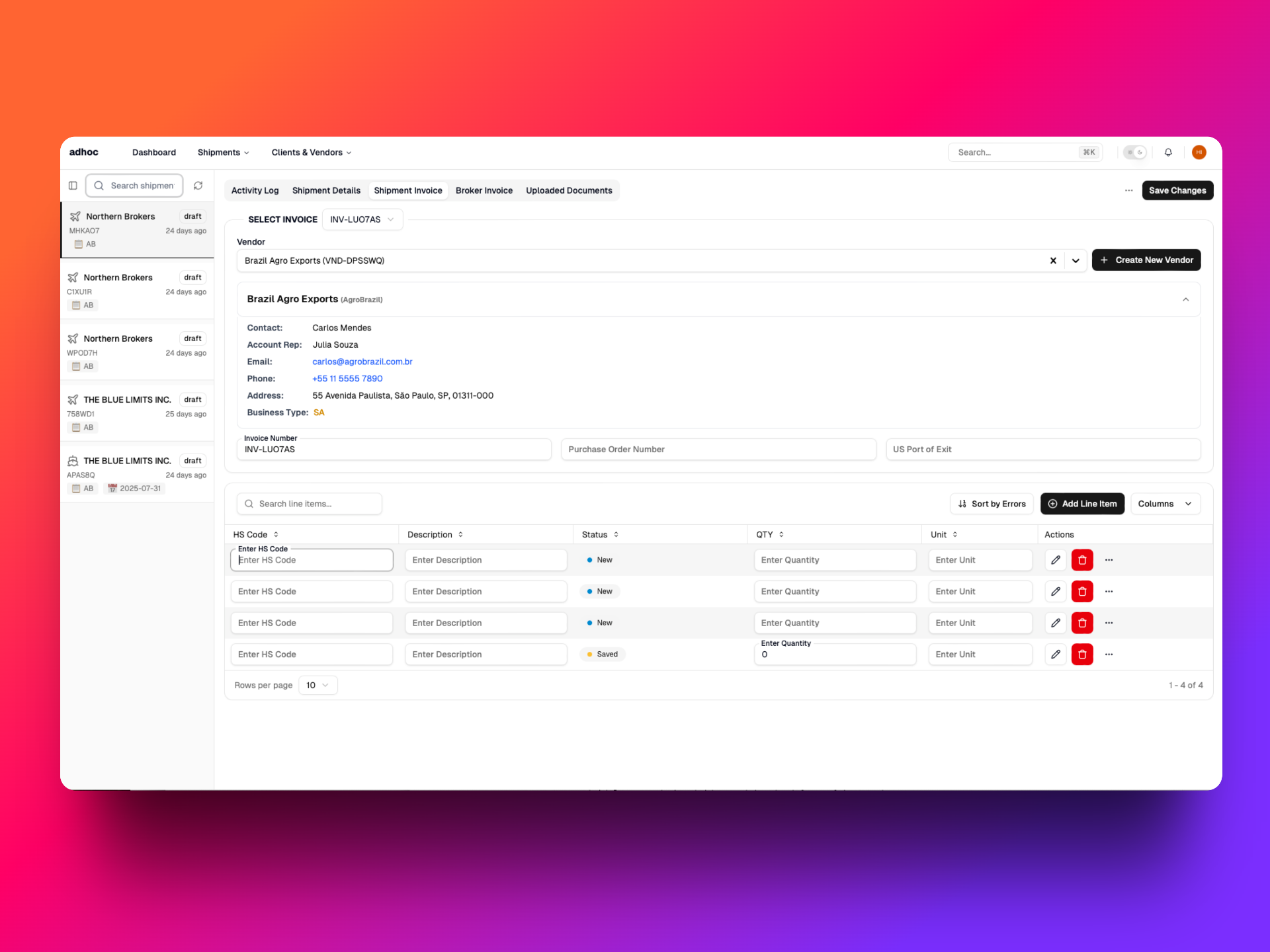 Adhoc Create Shipment UI